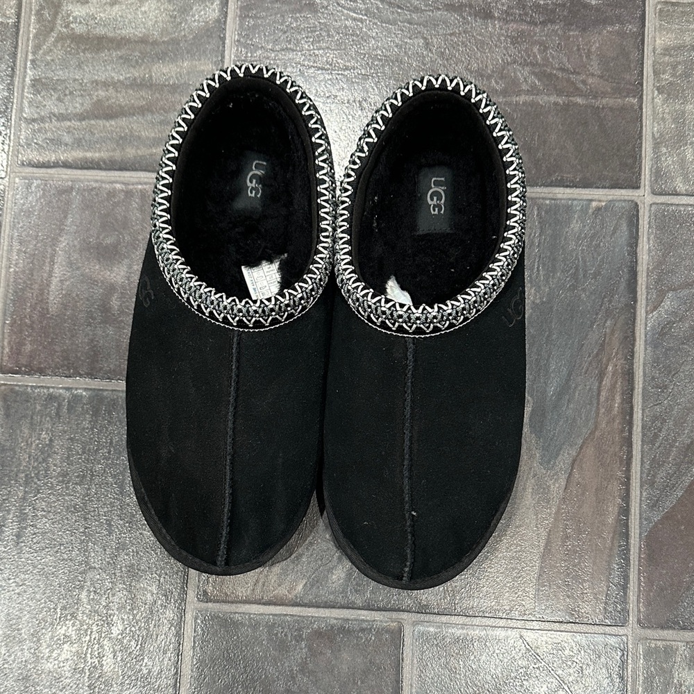 UGG Black Slip-On Shoes with Patterned Trim